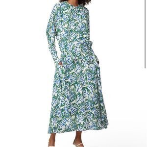 Victoria Victoria Beckham Dress Long Sleeve Drape Green Blue and White Size 6